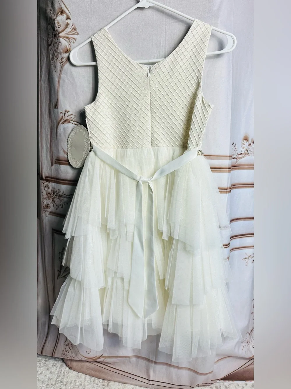 American Princess Ivory Lace Bodice Tulle Dress with Jeweled Waist